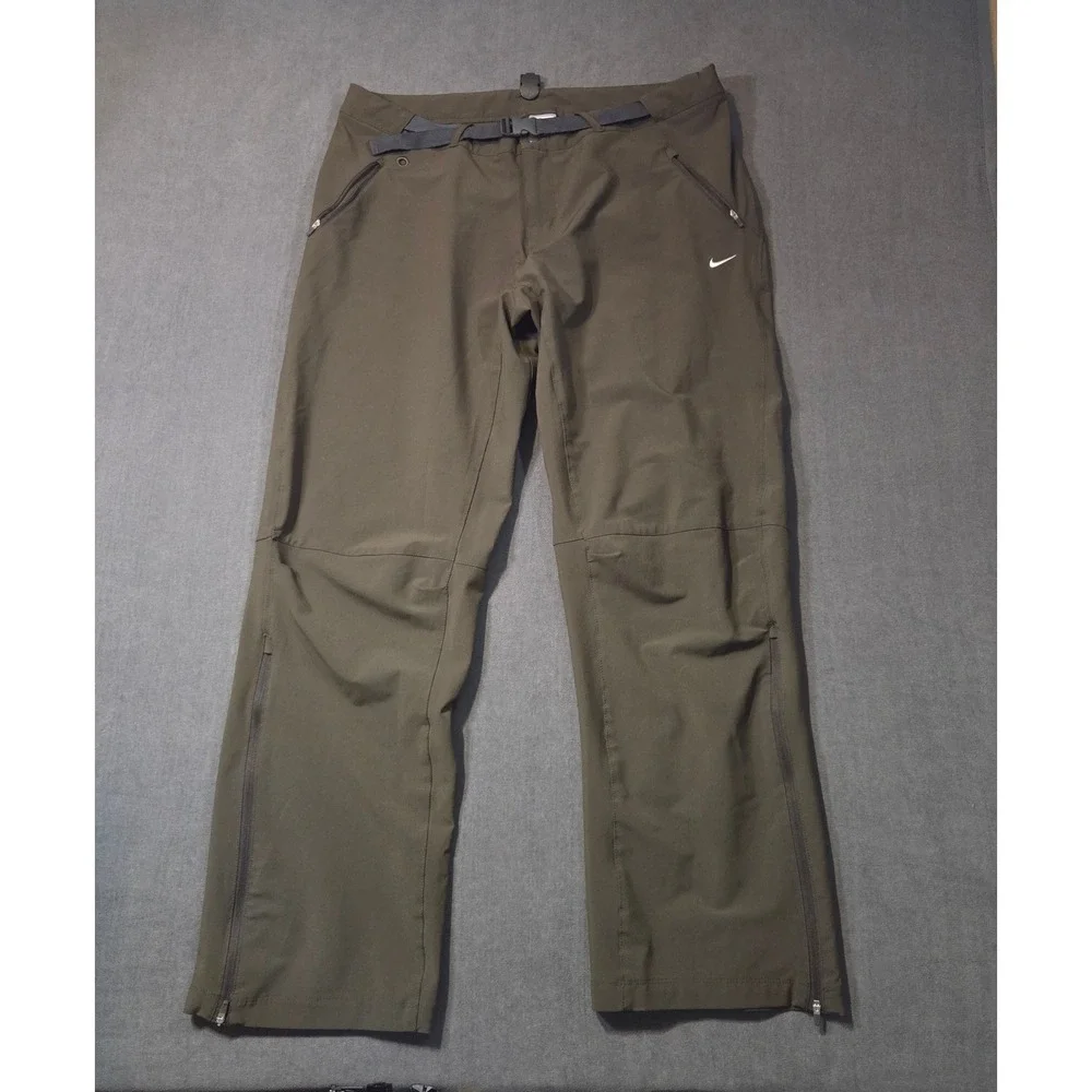 Nike Hiking Pants Womens XL Olive Green Fit Dry Belted Outdoor Trousers